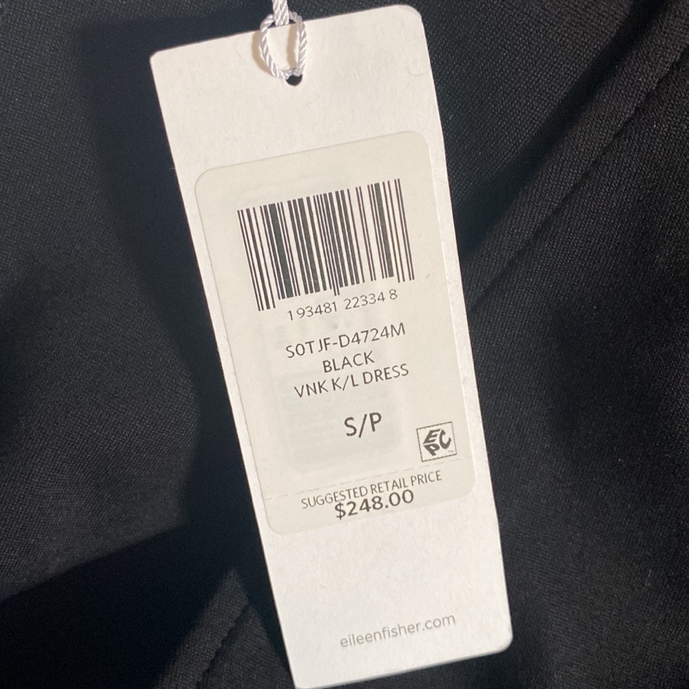 Eileen Fisher Black Tencel Ponte V-Neck Dress S NEW - Picture 5 of 6